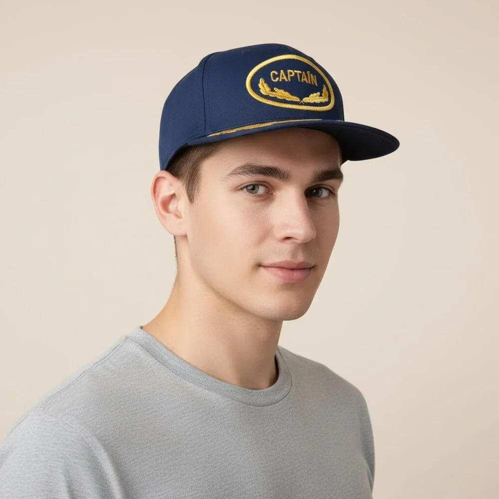 Vintage‎ Blue Captain Snapback Hat Unisex Adjustable Nautical 80s Style
